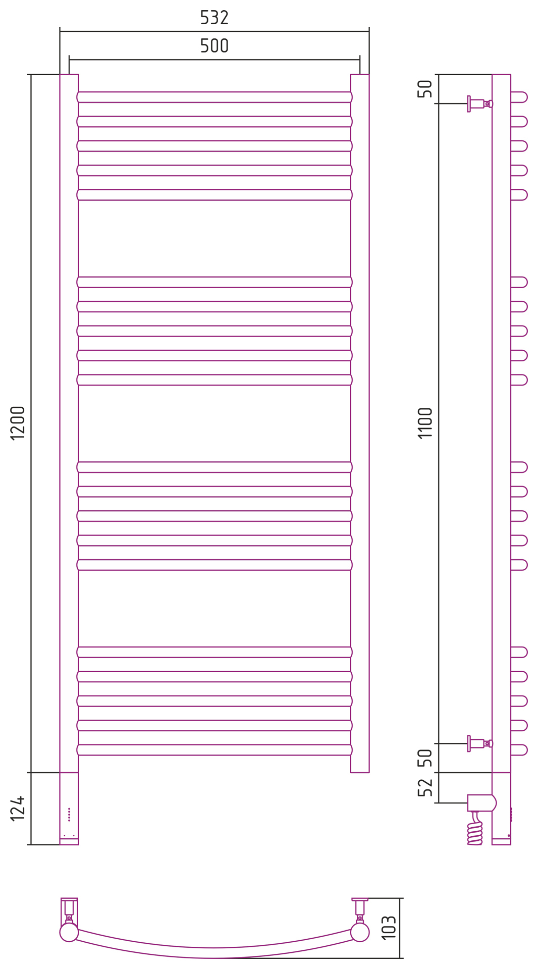 Полотенцесушитель электрический Сунержа Богема 3.0 1200x500