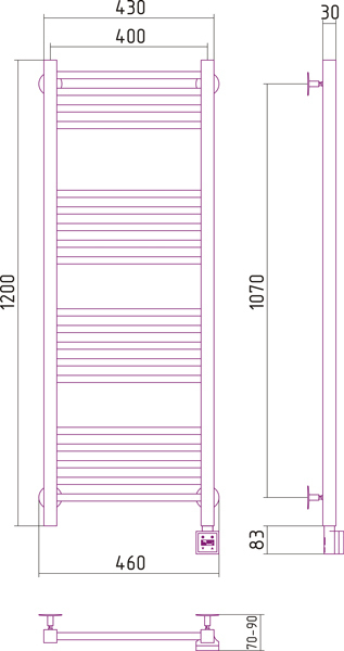 Полотенцесушитель электрический Сунержа Модус 1200x400